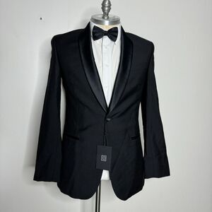 The Blk Tux Tuxedo Blazer Mens Solid Black Dinner Shawl 42R Tollegno 1900 Italy